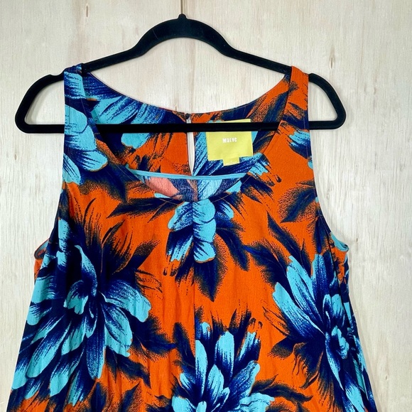 Anthropologie Maeve Orang And BlueFloral HI-LOW Sleeveless Dress Sz 8 - Picture 3 of 11